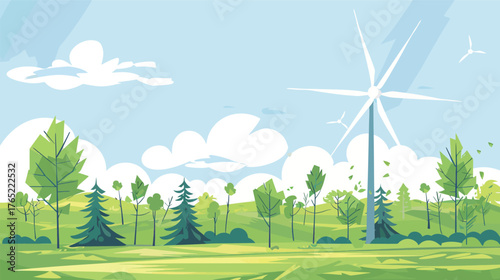 Clean flat design wind turbine — renewable energy vector illustration