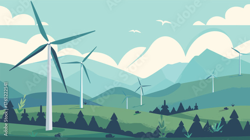 Clean flat design wind turbine — renewable energy vector illustration