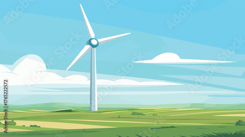 Clean flat design wind turbine — renewable energy vector illustration