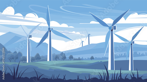 Clean flat design wind turbine — renewable energy vector illustration