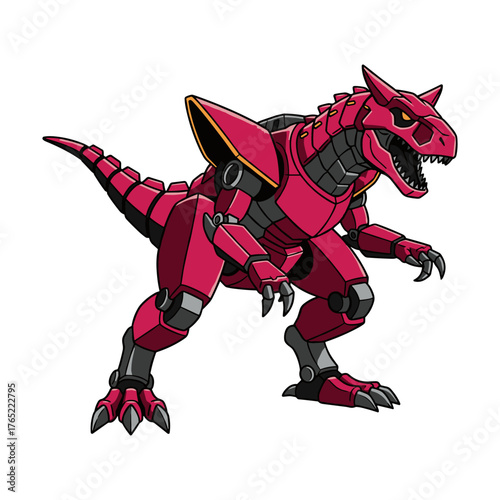 Red Mecha Carnotaurus Warrior Assault Illustration