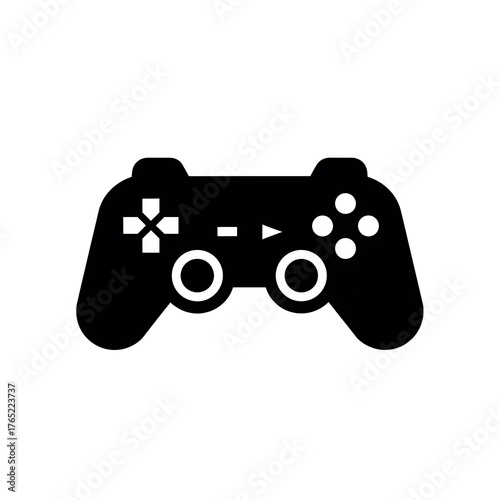 Black silhouette of a modern video game controller on a white background