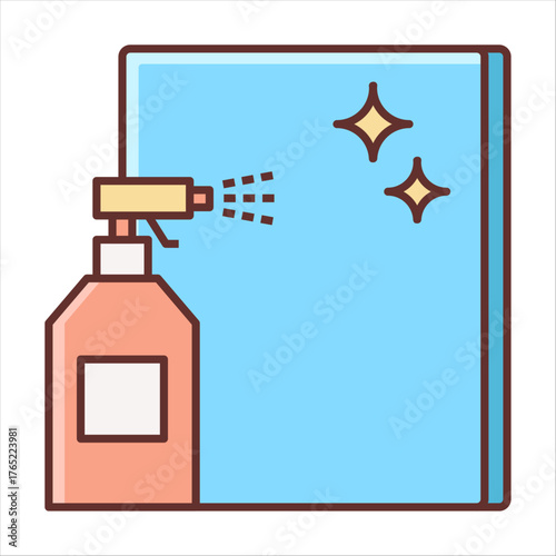 Cleaning Spray Bottle and Sparkling Surface Icon for Disinfection and Hygiene