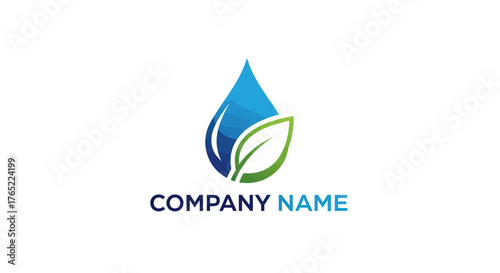 Water drop logo with leaf representing nature and company.