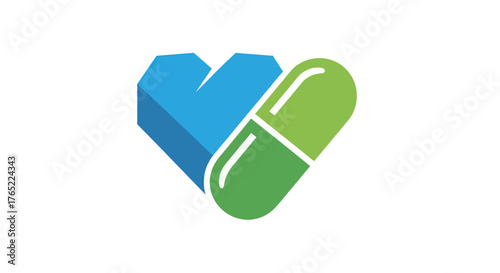Heart and Pill Logo Representing Health and Medicine.