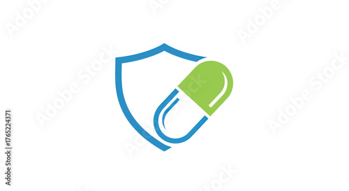Green capsule protected by a blue shield symbol.