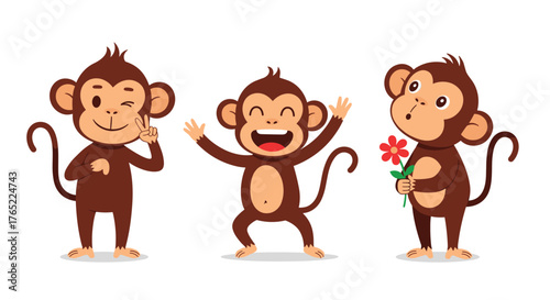 Three Cheerful Monkeys Expressing Joy and Playfulness.
