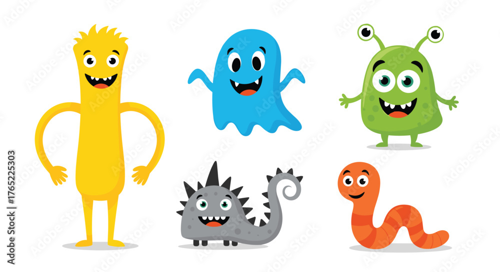 Naklejka premium Collection of Adorable Cartoon Monsters and Friendly Alien Characters.