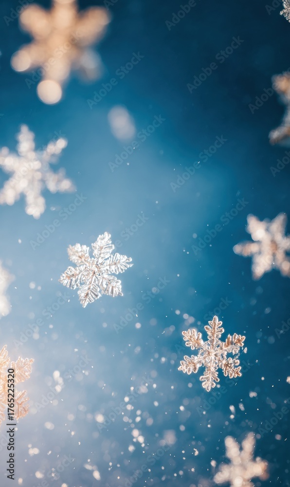 Fototapeta premium Premium Winter Solstice Snowflakes on Blue Authentic Holiday Design for Christmas and Black Friday Marketing Content
