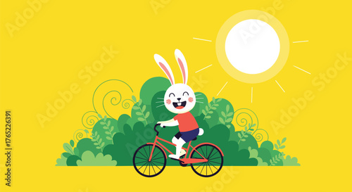 Joyful Bunny Riding a Bicycle Under the Sun.