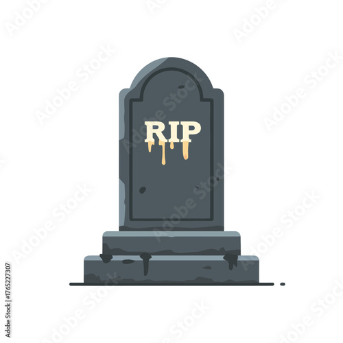 Cartoon Tombstone with Dripping RIP Text, Symbol of Death and Mourning.