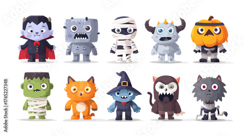 Collection of Adorable Halloween Monster Characters for Festive Celebrations.