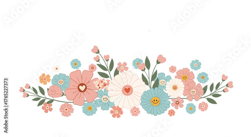 Charming decorative floral border with colorful pastel blossoms.