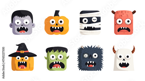 Halloween Monster Icons - Spooky and Fun Cartoon Characters.