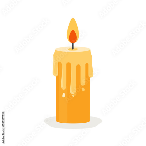 Illuminated Candle with Dripping Wax, Symbolizing Warmth and Serenity.