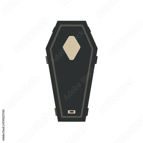 Isolated Black Coffin with Diamond Detail for Halloween Decoration.