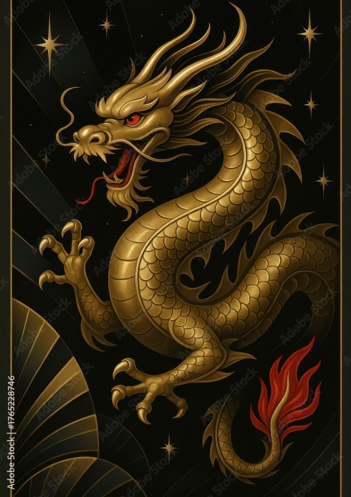 Obraz premium Golden dragon mystical elegance