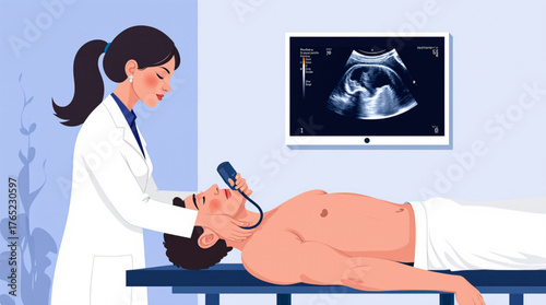 Doctor performing ultrasound examination on a patient