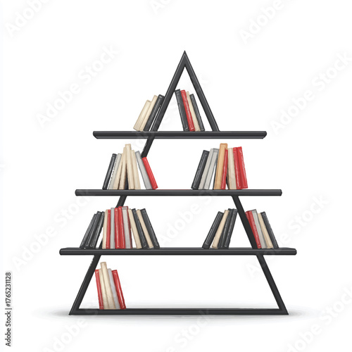 Modern Black Bookshelf with Books Arranged Artistically.