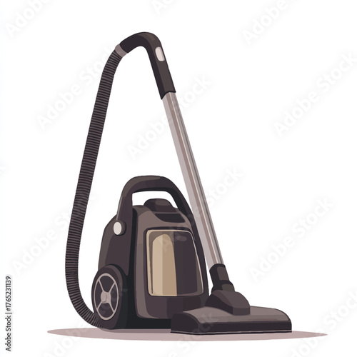 Modern black vacuum cleaner with a long hose and handle