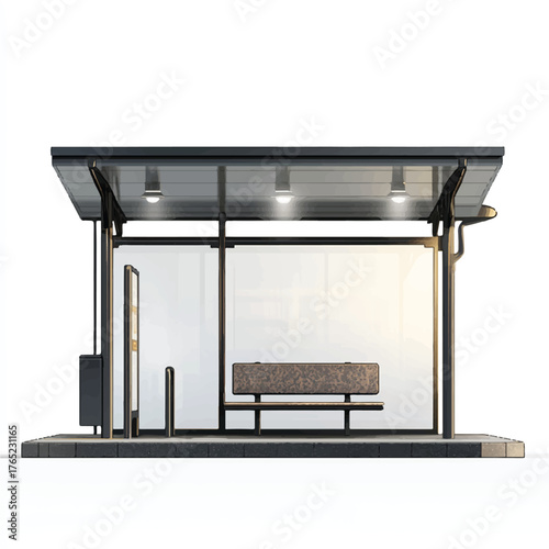Modern Bus Stop Shelter with Seating and Amenities.