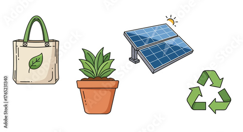 Solar Energy Panel Illustration – Renewable Photovoltaic Technology Design, Clean Power Concept with Sunlight and Nature Elements, Alternative Energy Industry and Environmental Sustainability Symbol
