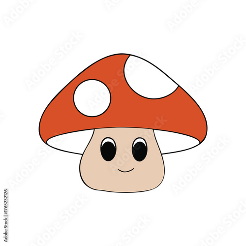 Mushroom White Cap Brown Stem Shy Expression Illustration