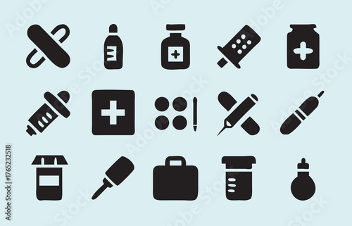 A versatile vector set of medical icons for web and mobile design, covering health, medicine, and business symbols