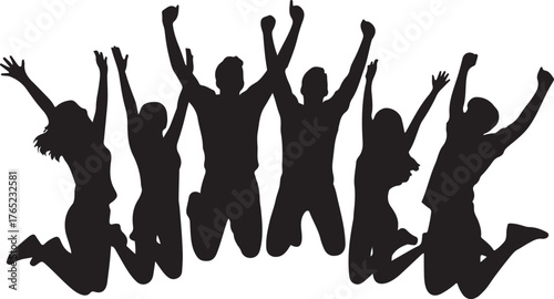 Happy New Year Jumping People Silhouette Vector