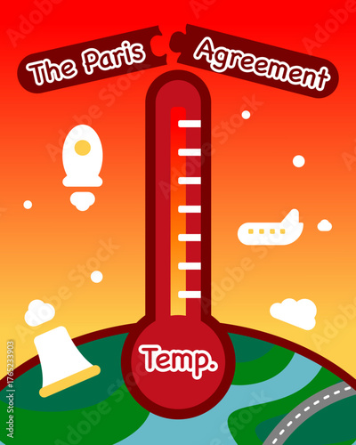 The Paris Agreement poster. The Paris Agreement vector illustration, High temperature on earth.