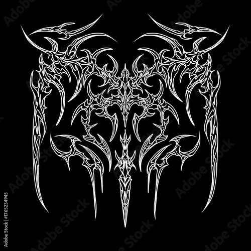 Abstract neo tribal symmetrical patterns graphic vector design for tattoo, streetwear t-shirt print gothic apparel