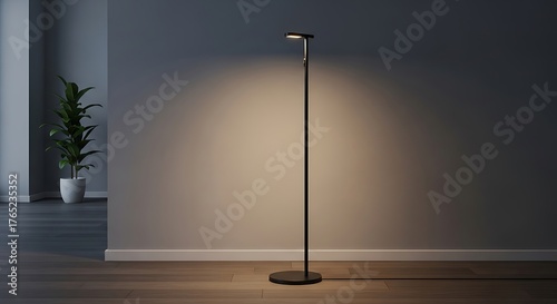 Sophisticated interior design featuring minimalist floor lamp and plant