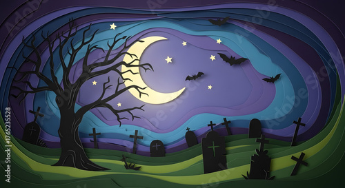 halloween landscape with moon