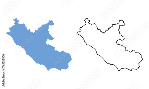 Map of Lazio is a region of Italy. Map with detailed outlines and blue silhouettes.