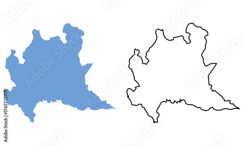 Map of Lombardy is a region of Italy. Map with detailed outlines and blue silhouettes.
