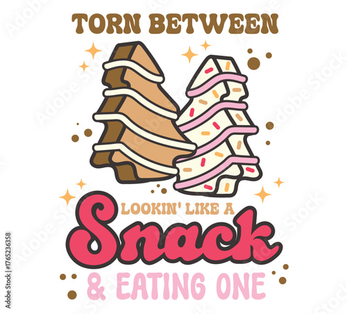 Christmas cake illustration vector, torn between snack