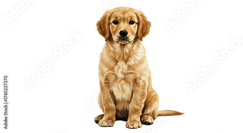 Golden Retriever Puppy Sitting Transparent Background Realistic Photo