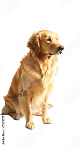 Golden Retriever Sitting Warm Light Portrait Realistic Photo