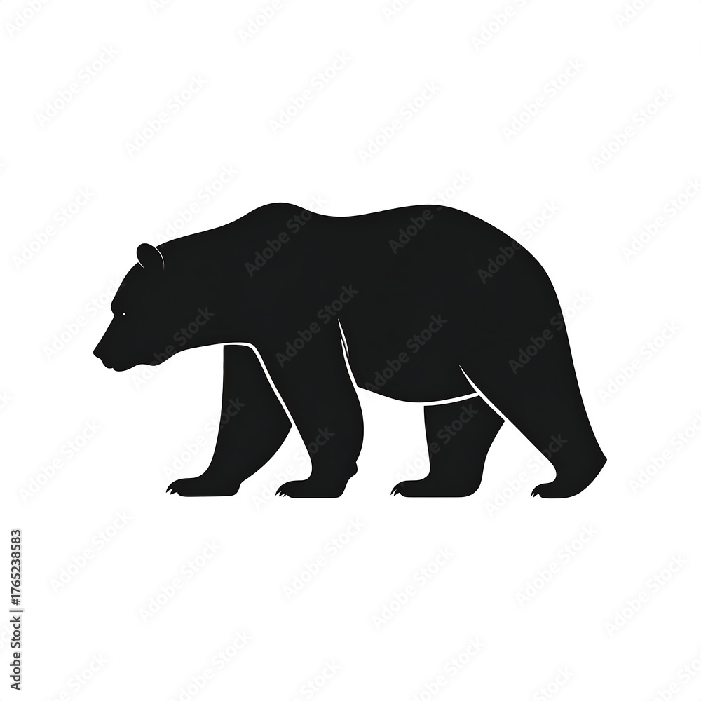 Fototapeta premium Black silhouette of a bear walking on a white background