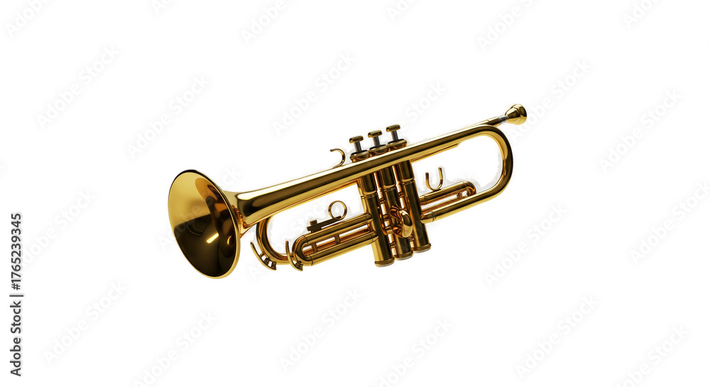 Obraz premium Golden Trumpet Isolated 3D Realistic Photo With Soft Lighting