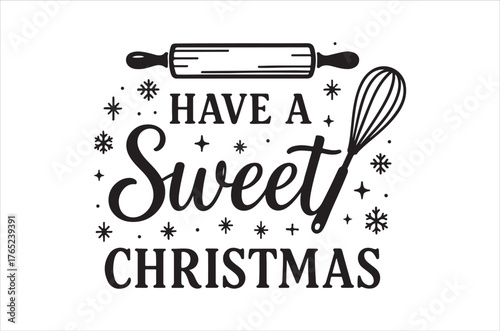 Festive baking themed illustration with a rolling pin and whisk for christmas