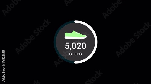 Steps count animation on black background, running ten thousands steps counting animated with alpha channel.