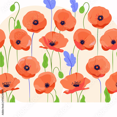 Vibrant Poppy Flower Pattern Illustration - Freshness & Fragility