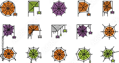 Assorted Spiderweb Designs for Halloween Unique and Creepy Decorative Elements Icon Set