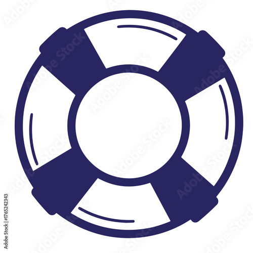 Simple blue and white doodle out line lifebuoy for safety and protection isolated on white background