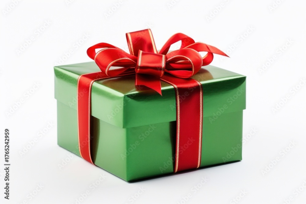 Fototapeta premium Christmas giftbox green red white background.