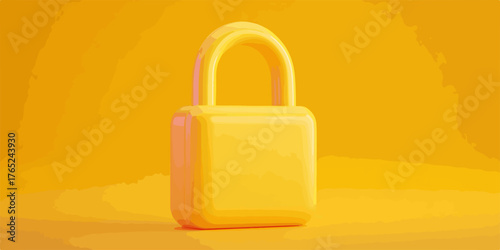 Gelbes Vorhängeschloss im Cartoon-Stil, das Sicherheit, Schutz und Datenschutz in einer digitalen Welt darstellt, Vektorillustration.