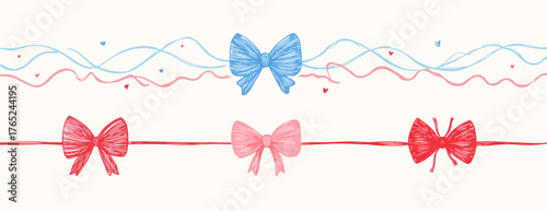 Dieses liebevoll gestaltete Vektor-Design präsentiert eine Reihe von farbenfrohen Schleifen und geschwungenen Linien, ideal für festliche Dekorationen und Grußkarten.