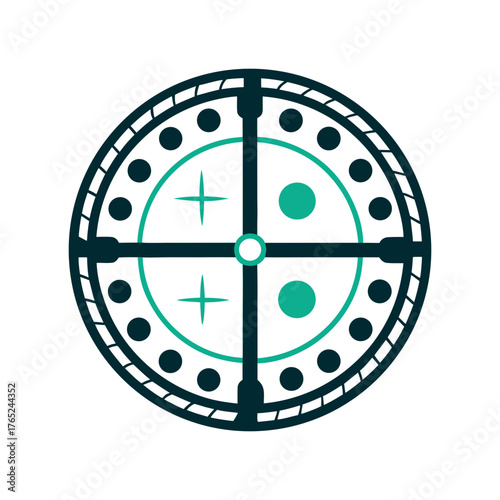 Abstract Circular Control Panel Icon Design A solid fuchsia stepper control with plus and minus regions divided by a central line
