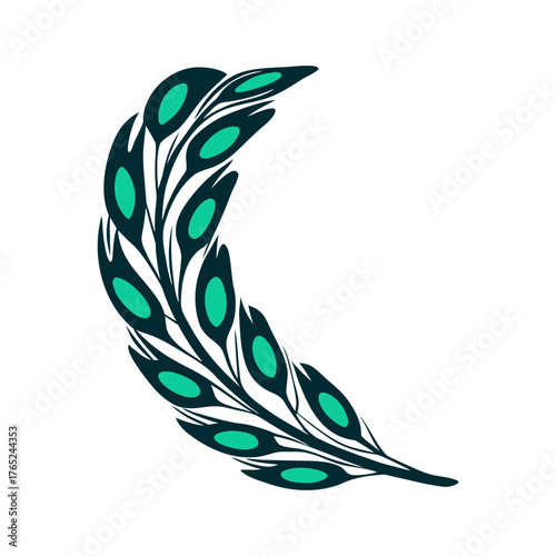 Abstract Feather Illustration with Teal Accents A solid indigo breadcrumb trail represented by connected circular nodes in a gentle arc